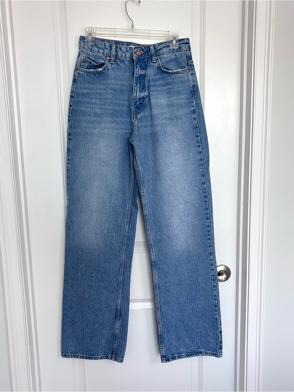Zara High Rise Wide Leg Jeans Light Wash Denim Straight Leg 90s Minimalist 38/6